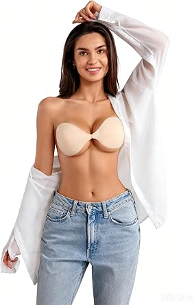 Rosefly Silicone Adhesive Bra Push Up for Women, Strapless Backless Sticky with Notably Thin Seamless Profile for Dress