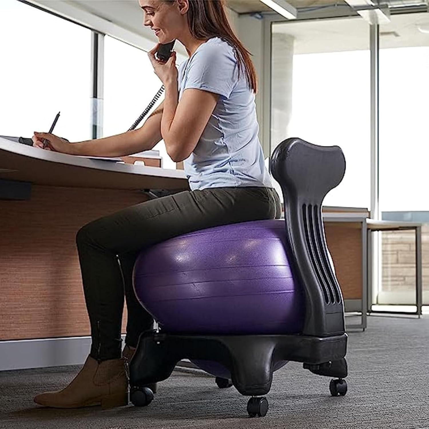 Office Ball Chair Strength Posture, Ergonomic Yoga Ball Chair with Lockable Wheels and Back Support for Heavy People/Pregnancy/Students/Workers