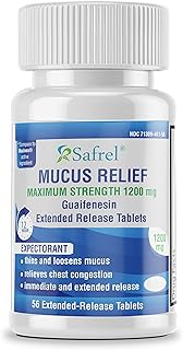 Safrel Mucus Relief Guaifenesin 1200mg | 12 Hr Support (56 Count) Extended-Release Tablets | Thins and Loosens Mucus, Reli...