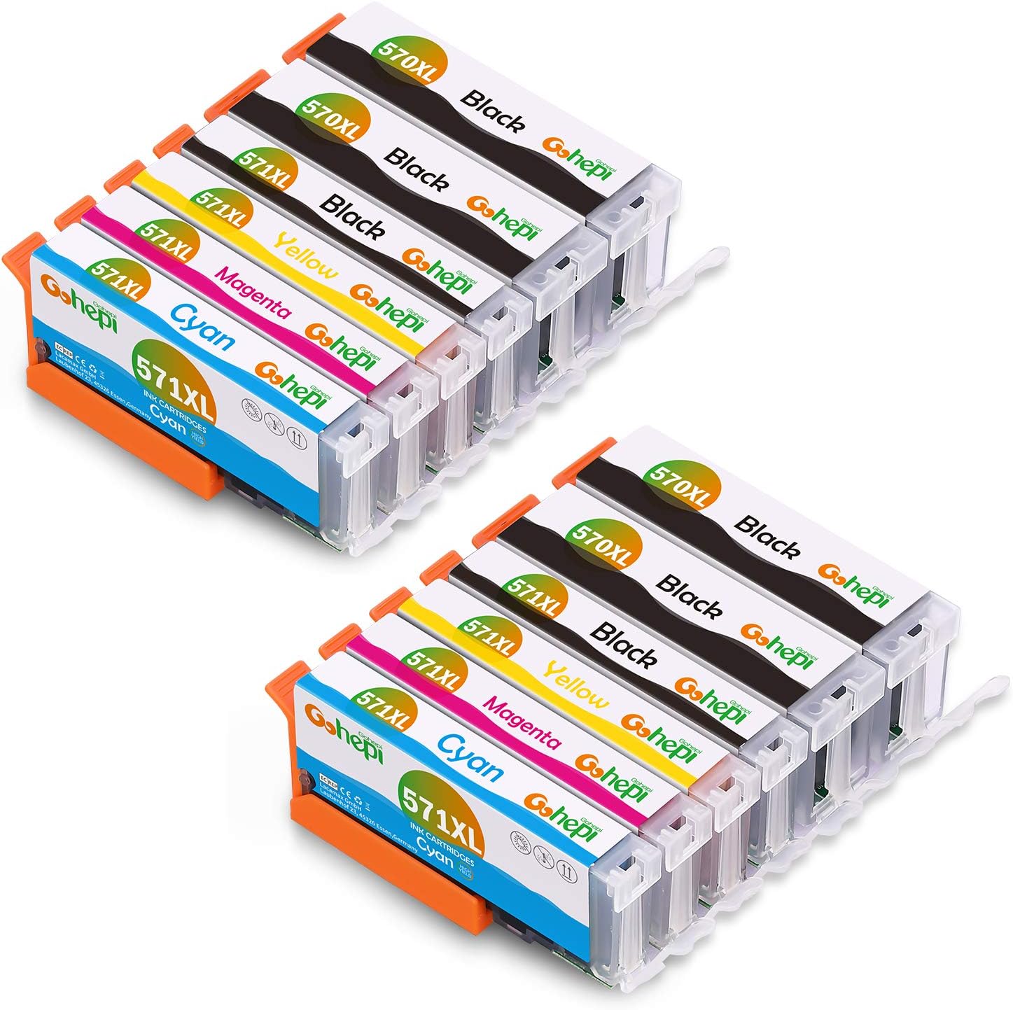 Gohepi Compatible Cartridge Replacement for Canon PGI-570XL CLI-571XL Ink Cartridges, 2 Set+2 Black Compatible with Canon PIXMA MG5750 MG6851 MG5751 MG6850 MG5753 MG6853 MG6852 MG6800 MG5752 MG5700