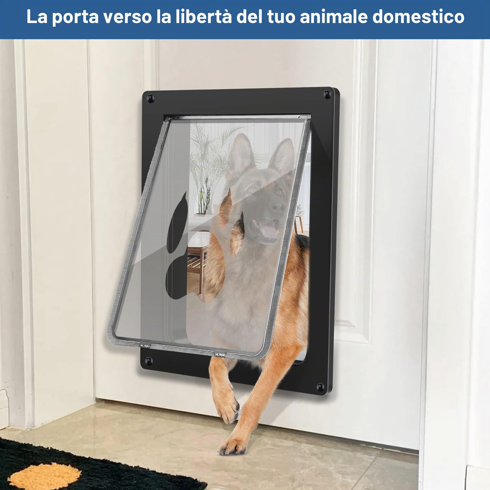 CEESC Porta per cani grande per animali domestici fino a 45 kg, resistente alle intemperie per cani e gatti, pannello di chiusura a scatto incluso, adatto per porte o pareti interne ed esterne, grande