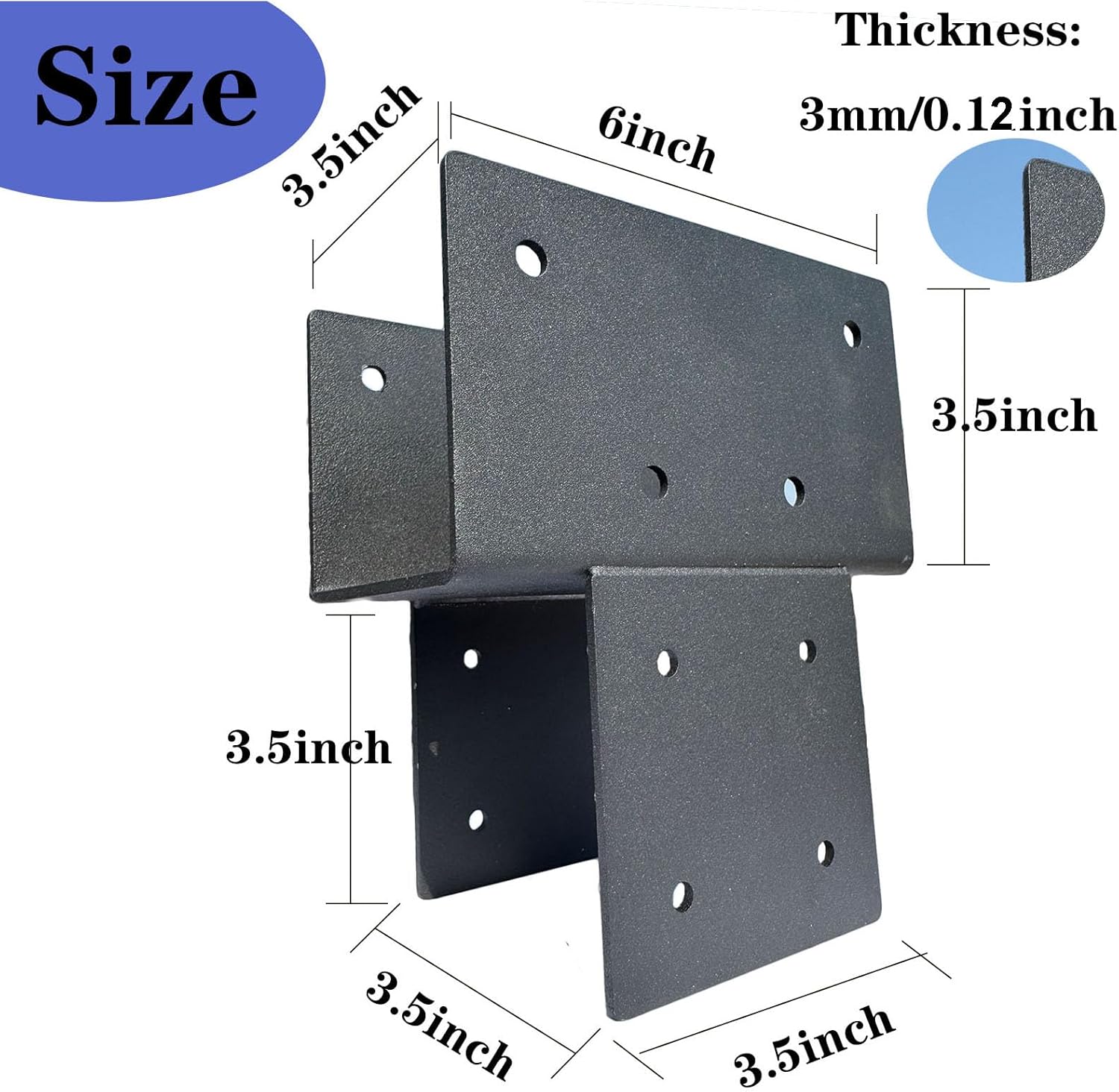 4P 4x4 Post Brackets Heavy Duty Pergola Brackets Galvanized Steels (Thickness: 0.12"/3mm) Hardware Holder Post Anchor Connector for Supporting Wood Beams (4, 4"x4"(Actual 3.5"x3.5"))