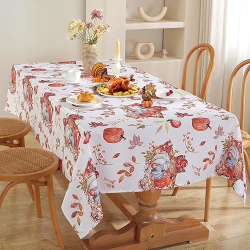 Miniatura 5 de SASTYBALE Mantel rectangular de calabaza de otoño, mantel festivo con calabazas de acuarela impresas y hojas de otoño, a prueba de derrames, para