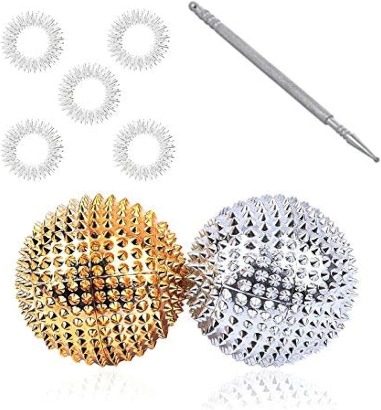 ACi Acupressure Bio-Magnetic Balls with Jimmy (Steel) and 5 Sujok Finger Ring, Set of 2