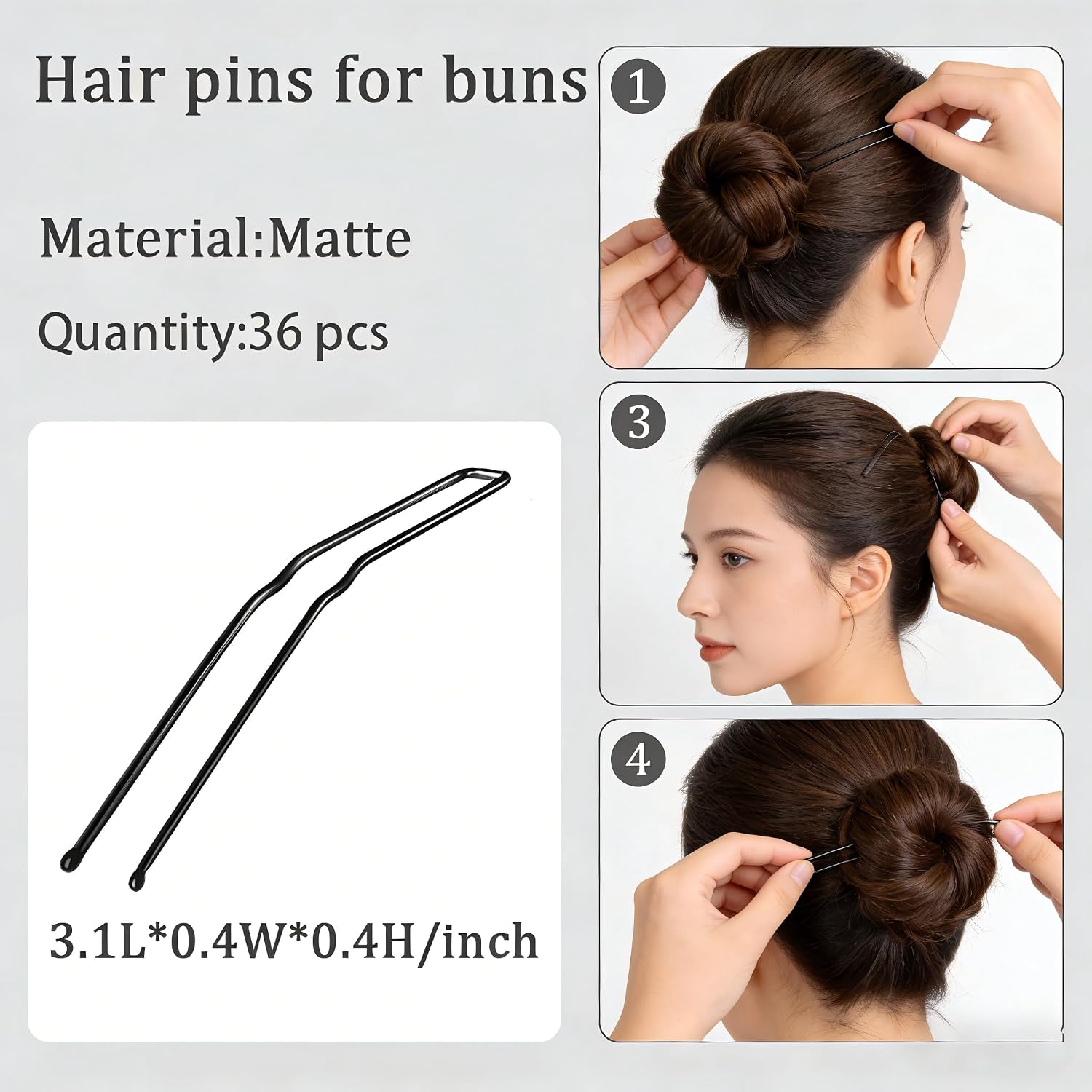 36Pcs Hair Pins for Buns U-Shaped French Hair Pin for Buns & Updos Large Black Bobby Pins for Thick Thin Long Curly Hair（3 inches) (black)