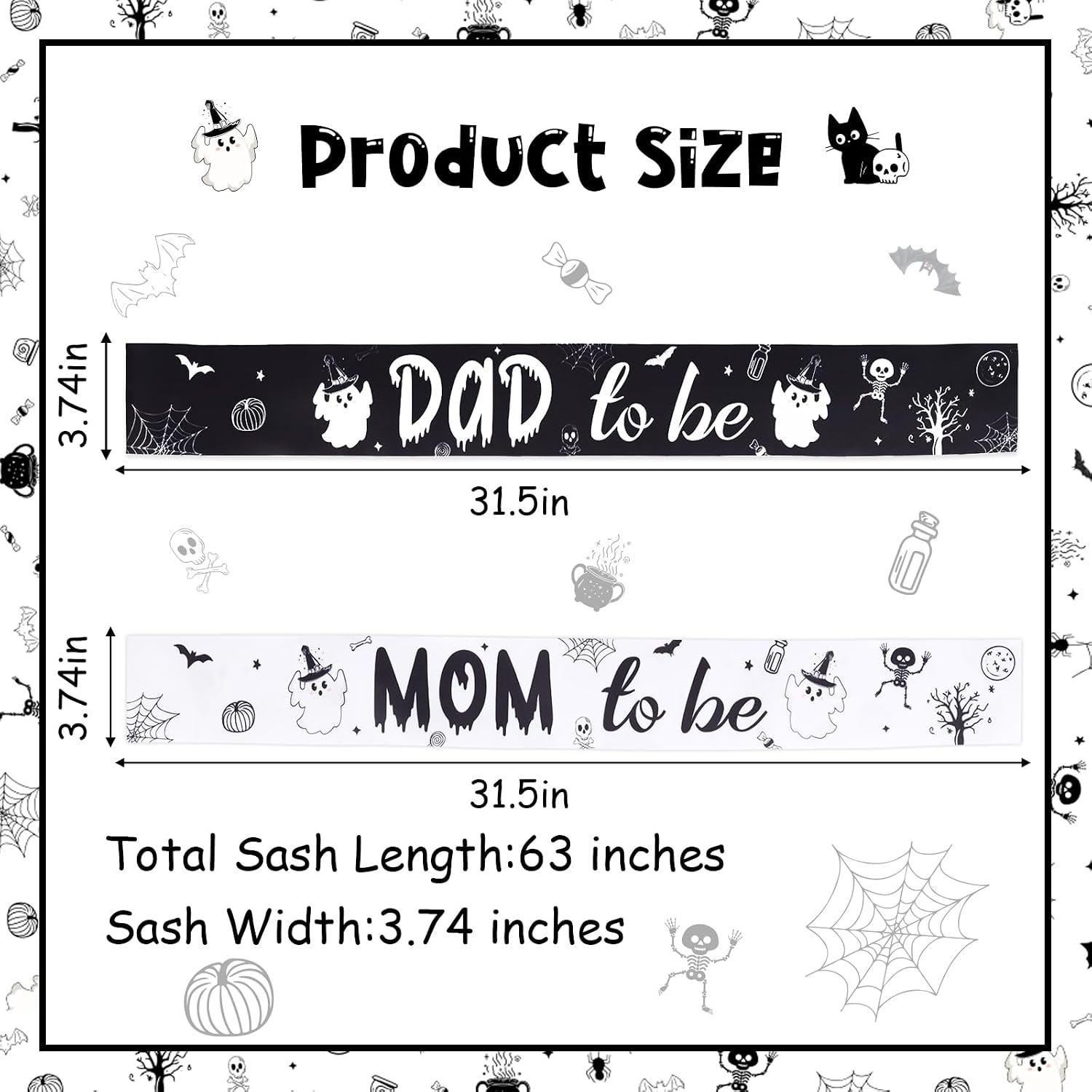 Serencatcher 2Pcs Halloween Baby Shower Decorations Black White, Halloween Mom to Be and Dad to Be Sash for Little Boo Baby Shower Favors Gender Reveal Party Photo Props Gifts for New Parents