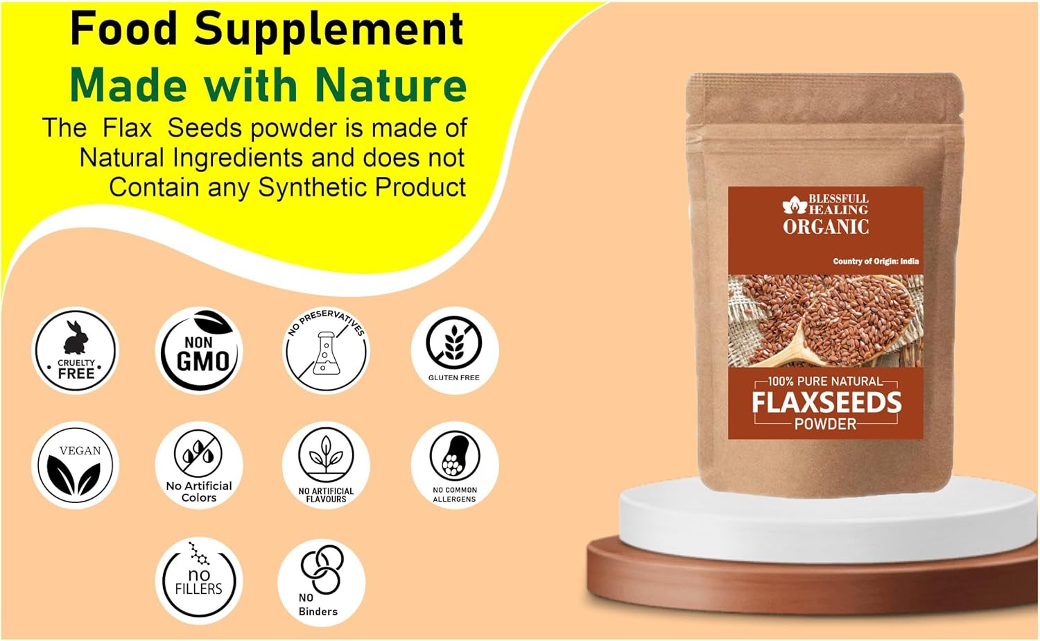 Blessfull Healing Organic Flaxseeds Powder 100% Pure Natural 100 Gram / 3.52 oz