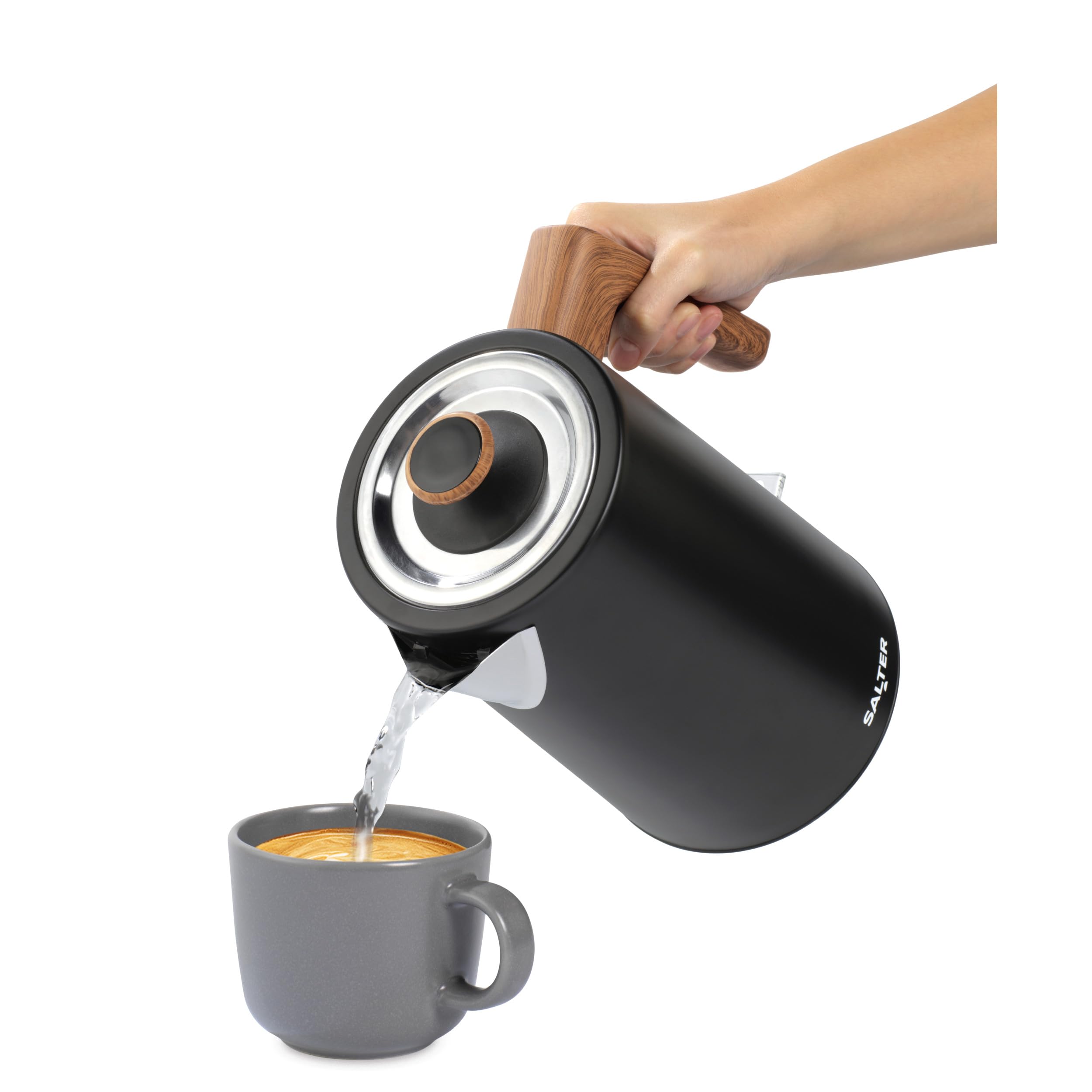 Salter Czajnik Toronto 1,7 l – szybkie gotowanie 3 kW, podstawa 360°, filtr kamienia, stylowy efekt drewna, bezprzewodowy, czujnik gotowania na sucho i automatyczne wylaczanie, wskaznik poziomu wody