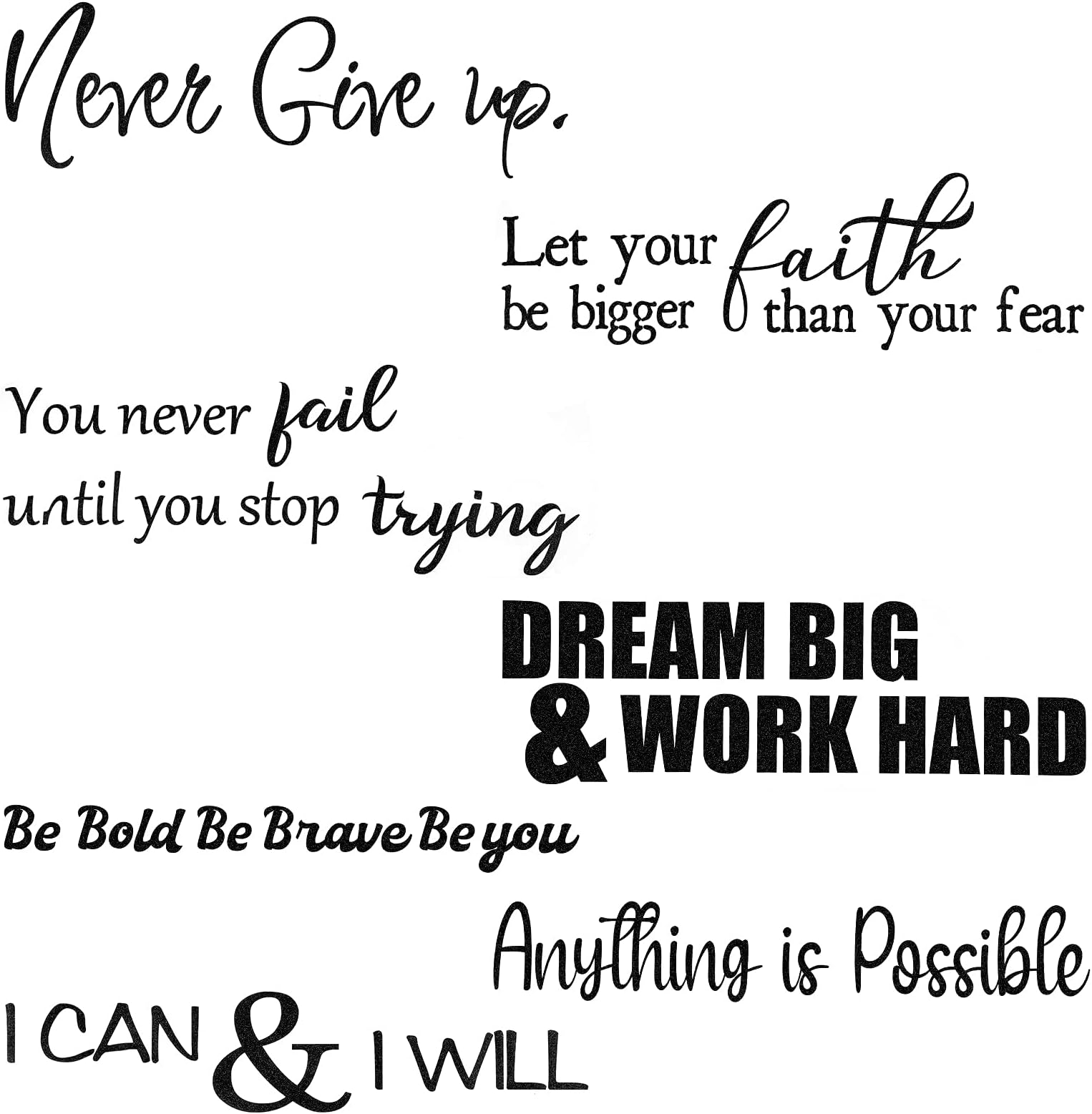 Zonon Vinyl Wall Stickers Inspirational Quotes Decals Peel and Stick Motivational