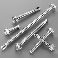 Vista 4 de (350 piezas) #8 × 5/8 pulgadas Tornillos autoperforantes con cabeza de arandela hexagonal, tornillos 410 de acero inoxidable, tornillos TEK