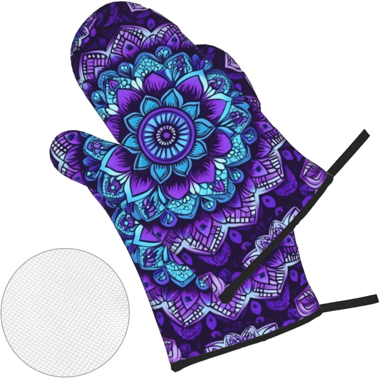 Purple Mandala Flower Oven Mitts and Pot Holders Sets of 4, Cute Vintage Heat Resistant Oven Mitts - Non-Slip Cooking Gloves for Kitchen Baking Grilling BBQ