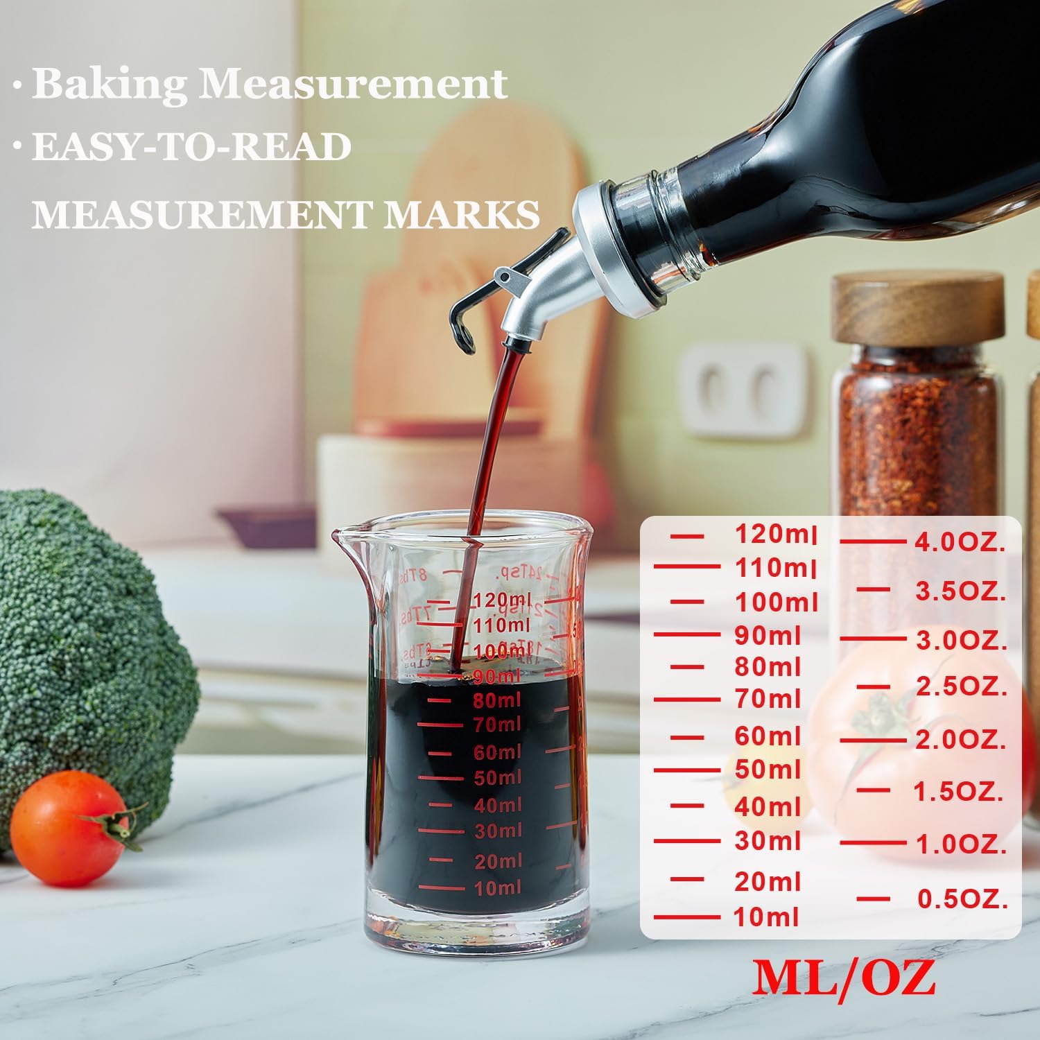 Ackers 4 Oz Glass Measuring Cup,Borosilicate Shot Glass with V-Shaped Spout-Red Line