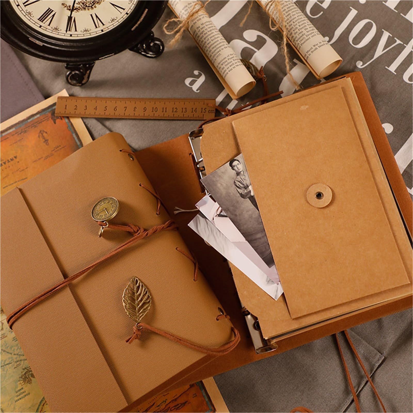 Vintage-Leder-Scrapbook, Hochzeit, Familie, lose Blätter, DIY-Bilderalbum, Scrapbooking, selbstklebendes Erinnerungs-Gästebuch Für Zum Jubiläum(Coffee)