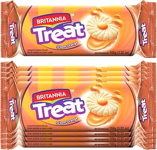 BRITANNIA Treat O'som Orange Biscuits Sandwich 3.52oz (100g) - Pack of 8 - Biscuit sandwich au Saveur orange - Magic of Orange Cream Cookies Breakfast Healthy Snacks Halal Perfect for Breakfast
