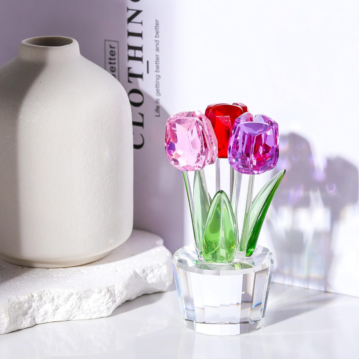 Movdyka Tulips Glass Flowers Figurines Crystal Decor Collectibles Colorful Flowers Bouquet Ornaments Tulip for Mom Women on Anniversary Wedding Christmas Valentines - Image 4