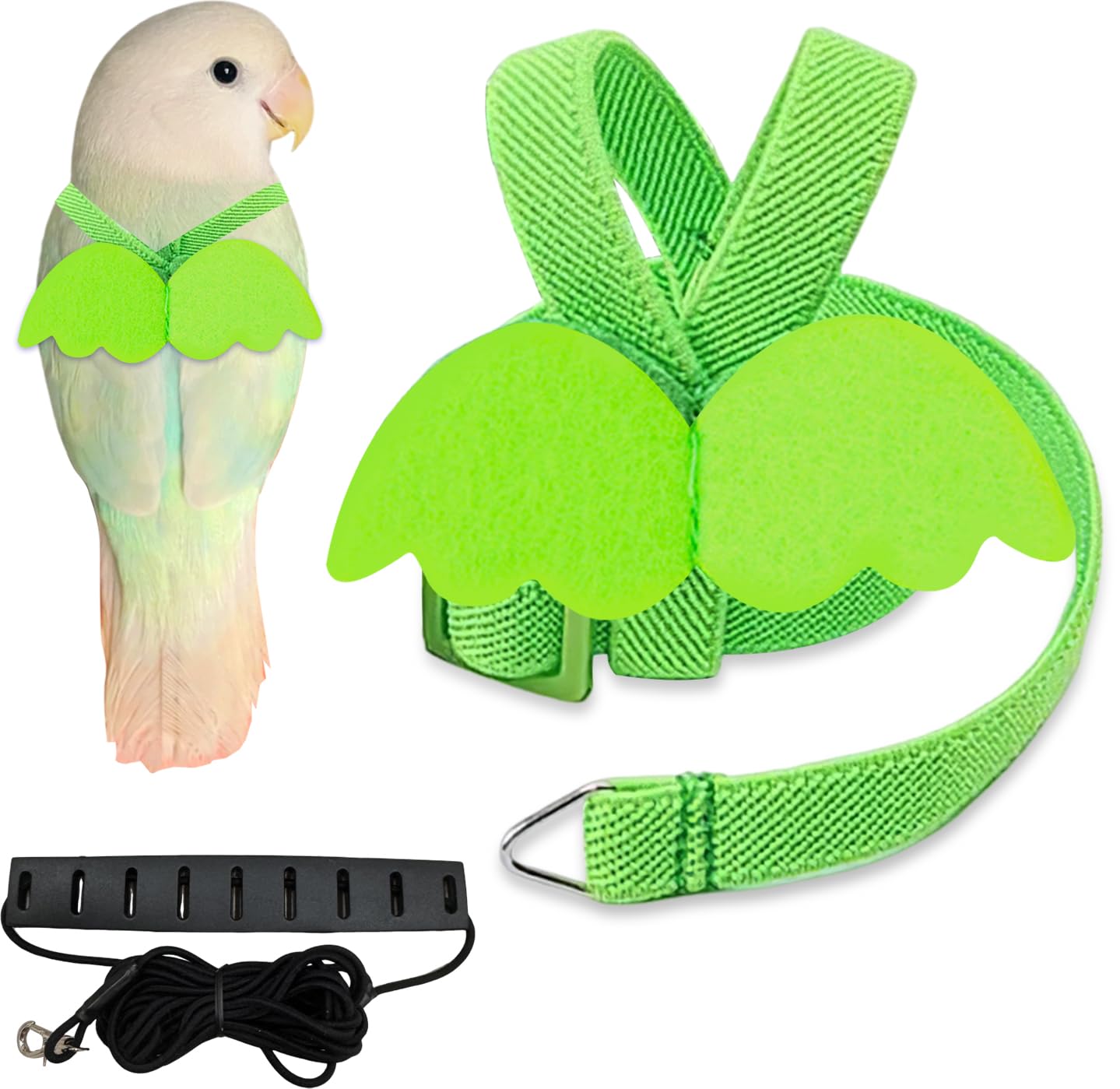 CoolShef Green Pet Bird Harness and Leash - Adjustable Parrot Belt with Elastic String Mini Lightweight, Suitable for Little Sun, Xuan Feng Chest Between 10-15cm/3.94-5.91inch