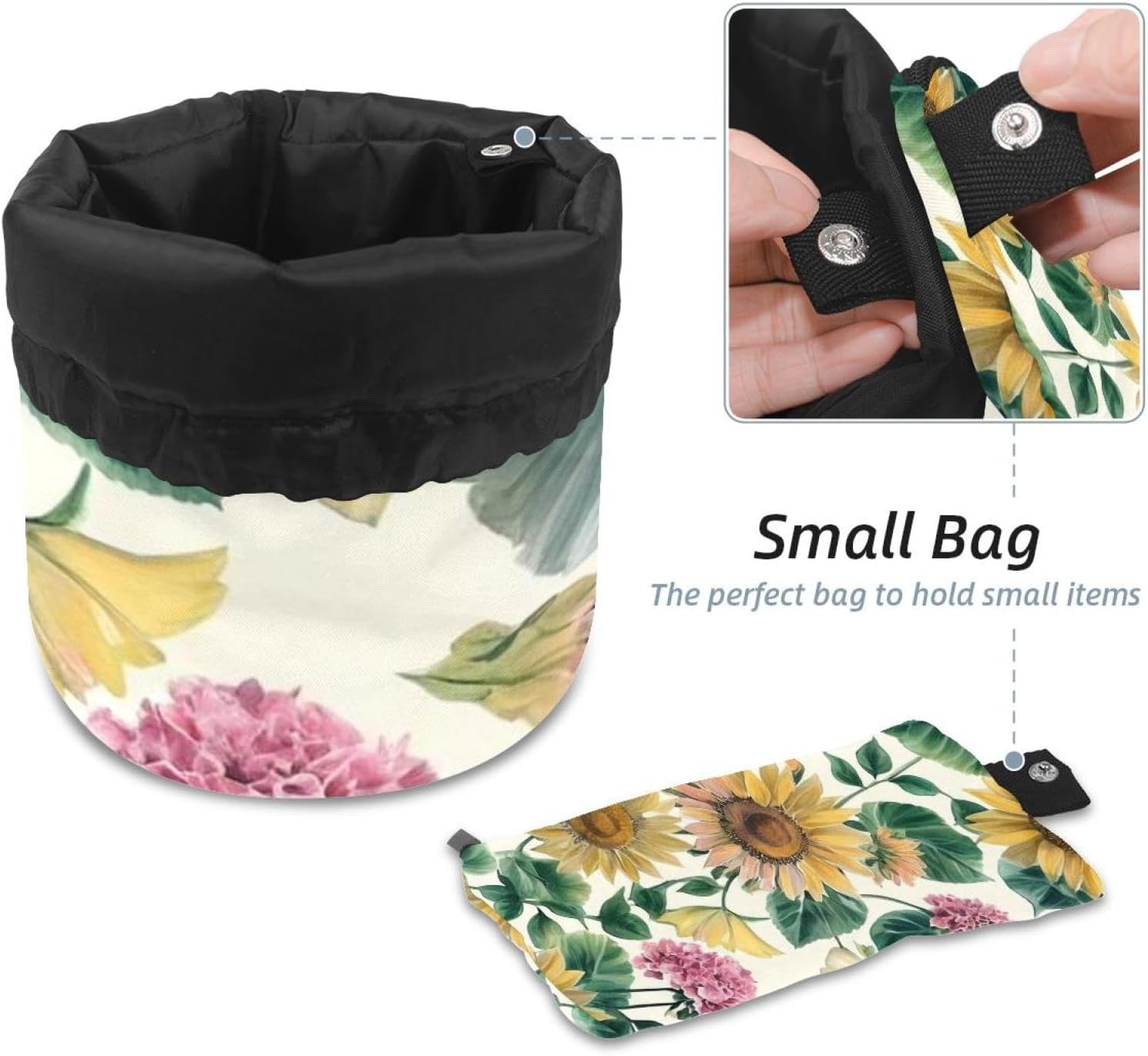 2PCS Colorful Sunflowers-367 Travel Cosmetic Bag Makeup Organizer, Drawstring Bathroom Cases - Cylindrical & Small Toiletry Bag image 4
