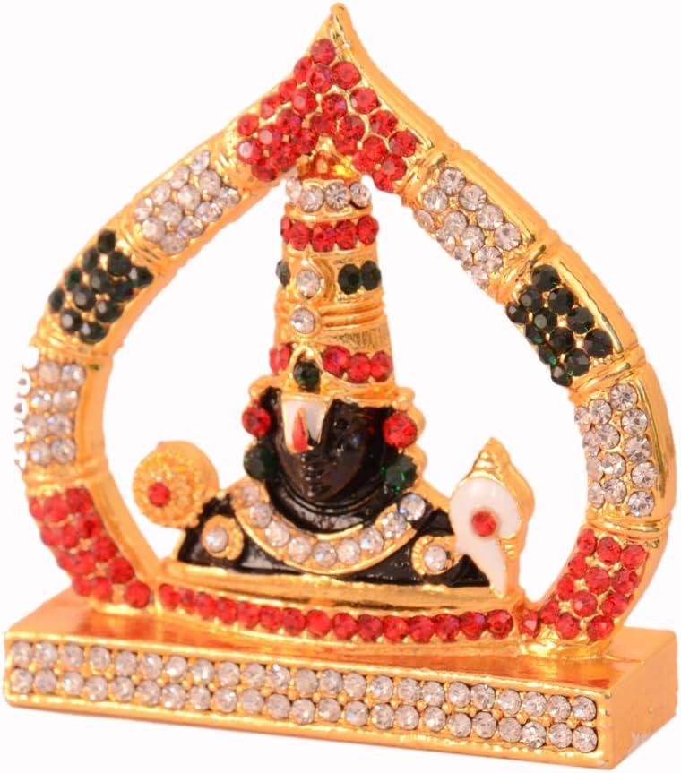 Purpledip Hindu Religious God Tirupati Balaji Miniature Statue Idol for Car Dashboard, Shop Counter/Shelf, Or Office Table (10993)