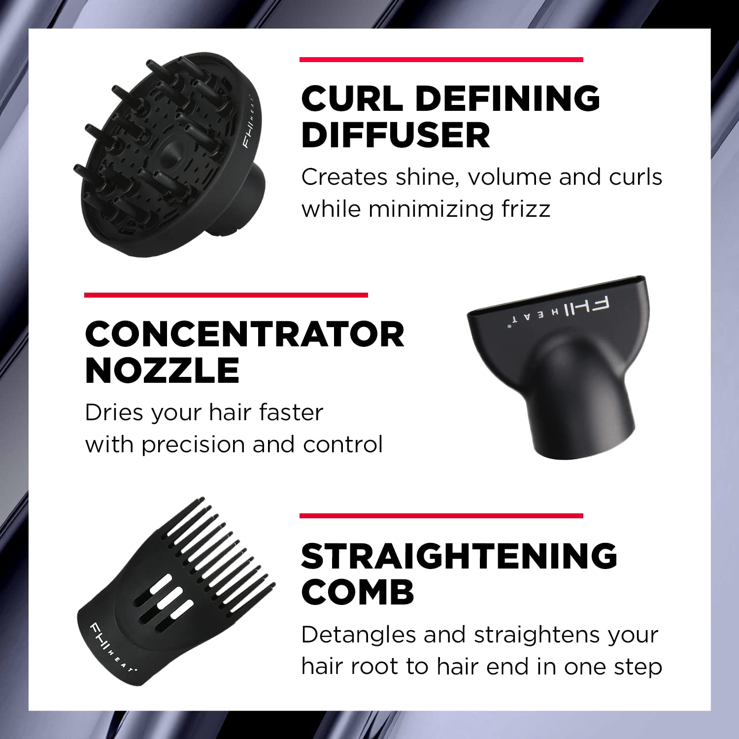 FHI HEAT Platform Nano Power Salon Pro 2000 Tourmaline Ceramic Quick Dry Hair Dryer with 3 Piece Attachment Set (Comb, Concentrator, and Diffuser), Black : Beauty & Personal Care
