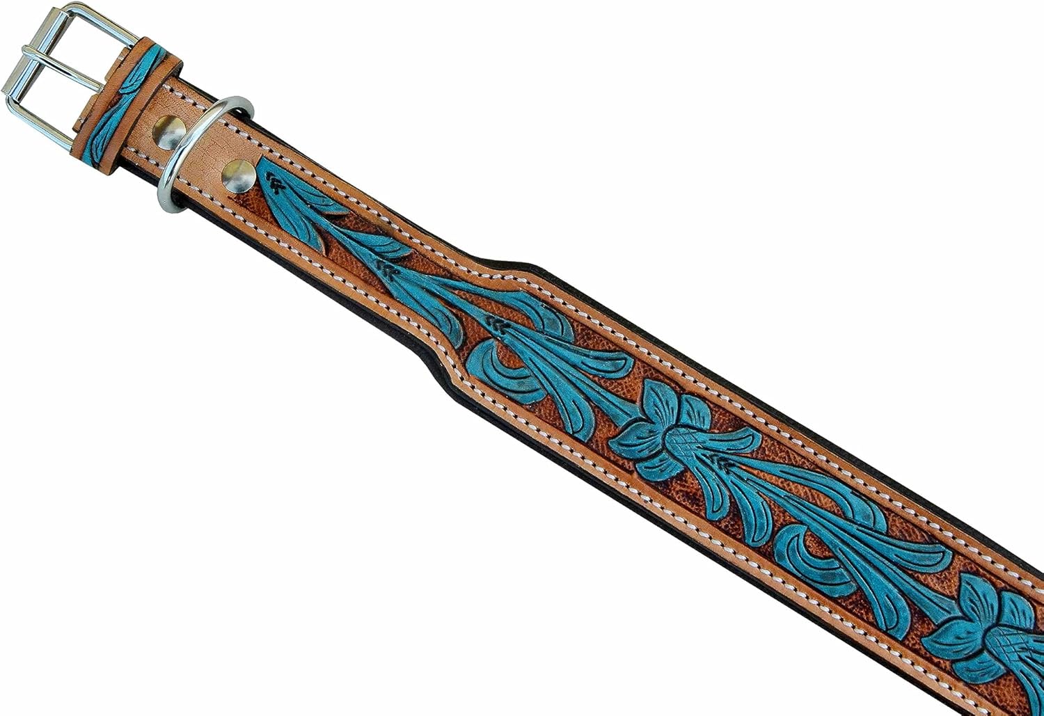 Affilare Leather Dog Collar Western Style Heavy Duty Hand Tooled Adjustable Padded Soft for Puppies and Big Dogs 10AB128-L