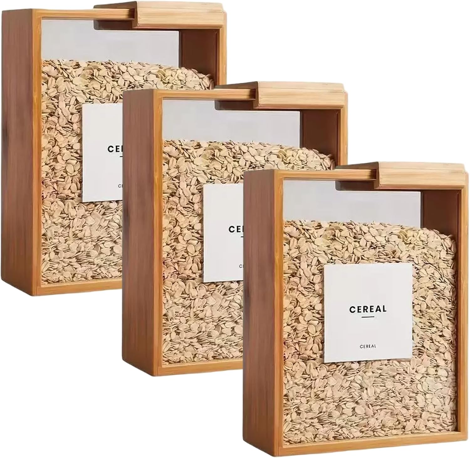Cereal Storage Containers 3PCS 3L Wooden Lid Airtight Food Dispensers for Cereal Rice Flour Snacks and Pet Food Pantry Kitchen Organization.