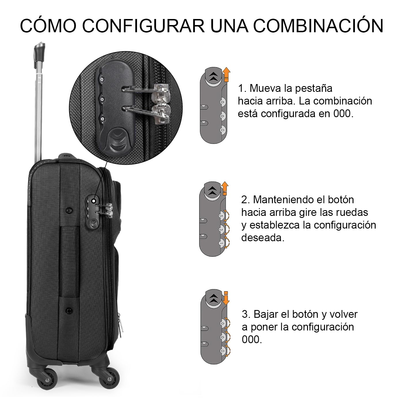 MERCURY TEXTIL - Juego de Maletas 3pcs de Tela (Negro) | con 4 Ruedas Giratorias 360°, Expandible (Cabina, Mediana y Grande), Cierre de Seguridad - Ideal para Viajes y Vacaciones