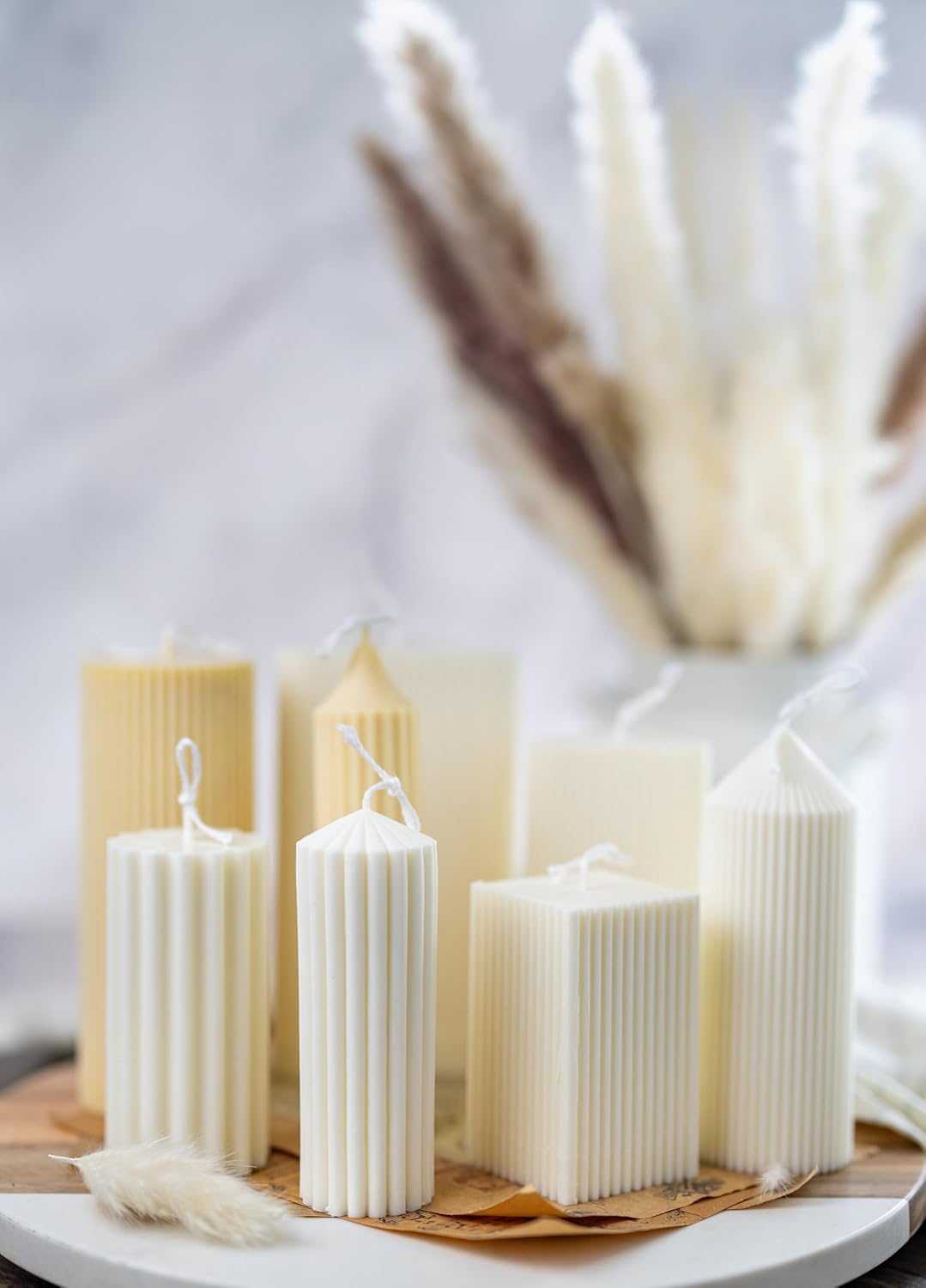 Large Ribbed Thick Pillar Candle/Scented/Birthday Gift/Wedding Decor/Soy Candle/Home Decor (Bright Green)