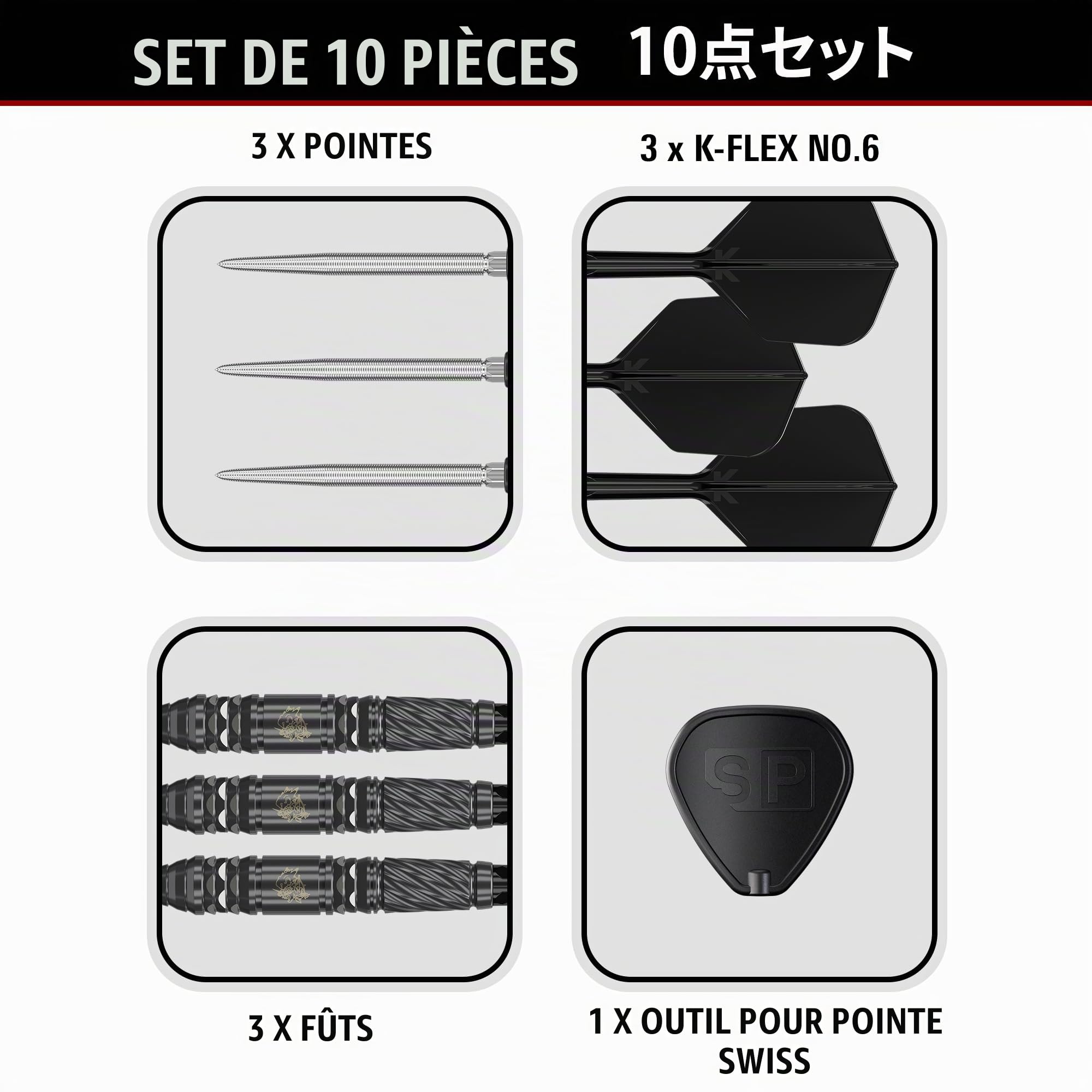 Target Japan Black Marque Dragon G2 90% Tungstène K-Flex Swiss Point Ensemble de fléchettes à Pointe d'acier, 23G | Vol de fléchettes KFlex, Nano-Pointes suisses