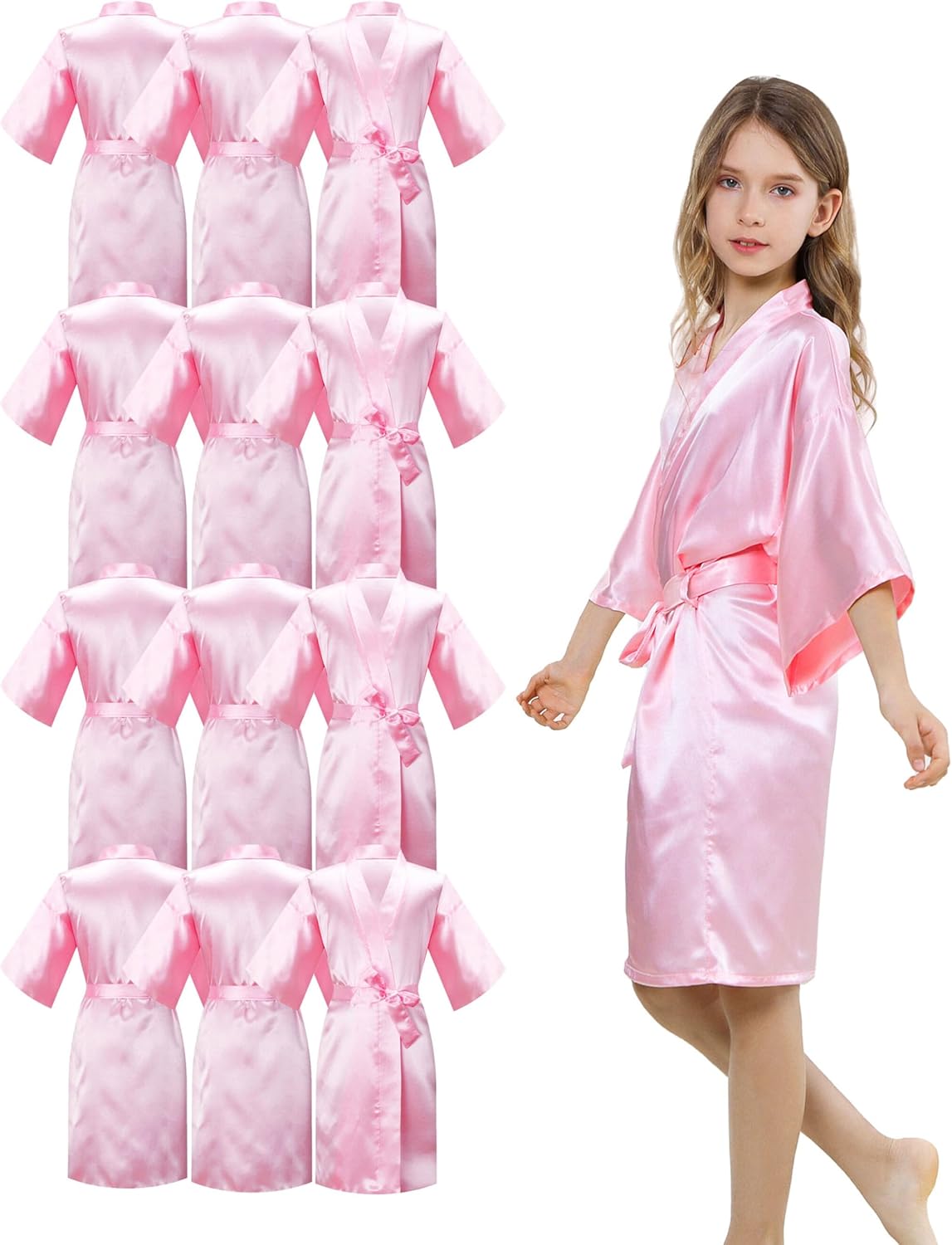 12Pcs Girls Silky Robes Kimono Birthday Kids Spa Party Wedding Bridal Party Flower Girl Robe