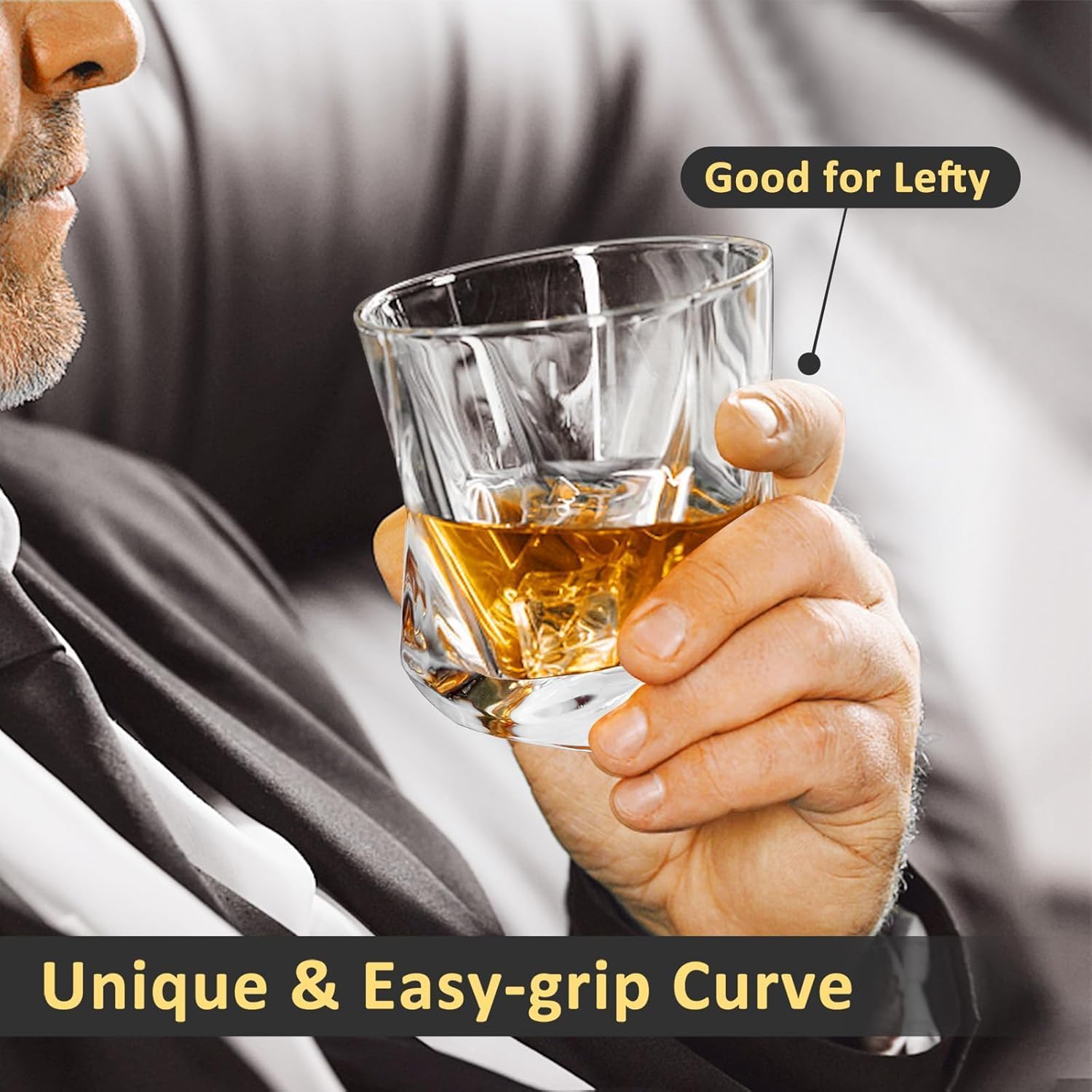 Square Bottom Whiskey Glasses Set of 2, 7 Oz Crystal Tumblers for Scotch, Bourbon, and Cocktails - Elegant Gift for Men (2 SET)