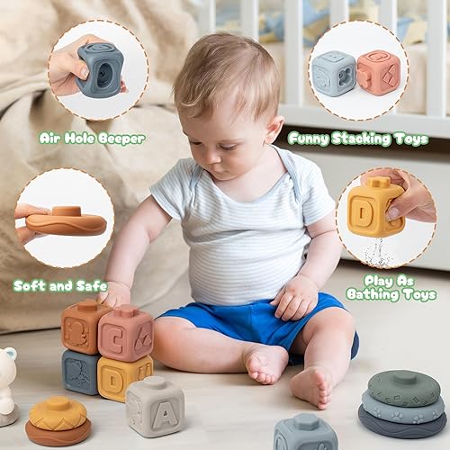 Miniatura 5 de Montessori - Bloques de construcción suaves para bebés de 6 a 12 a 18 meses, juguete sensorial infantil para niños pequeños de 1, 2, 3 años,