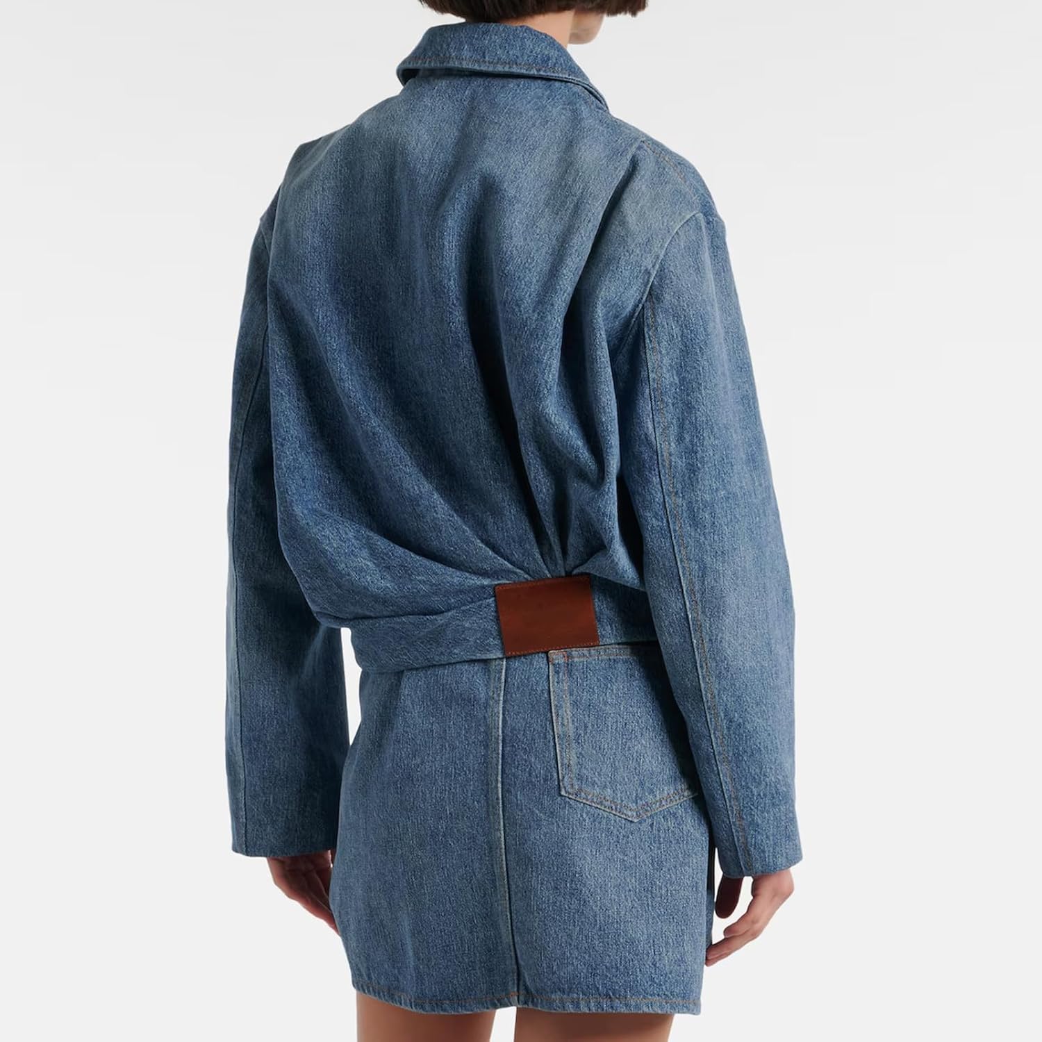 Women's Denim Bomber Jacket Zip Up Draped Loose Fit Collared Casual Lightweight Trendy Jean Jackets - Image 5