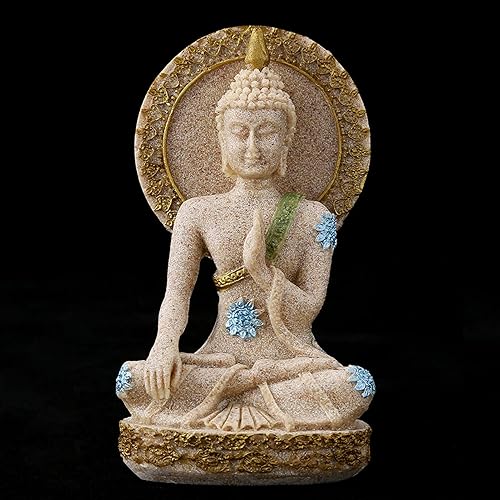 Miniatura 7 de Estatua de Buda escultura de piedra arenisca tallada a mano para el hogar, altar zen, decoración zen, regalo de inauguración de la casa