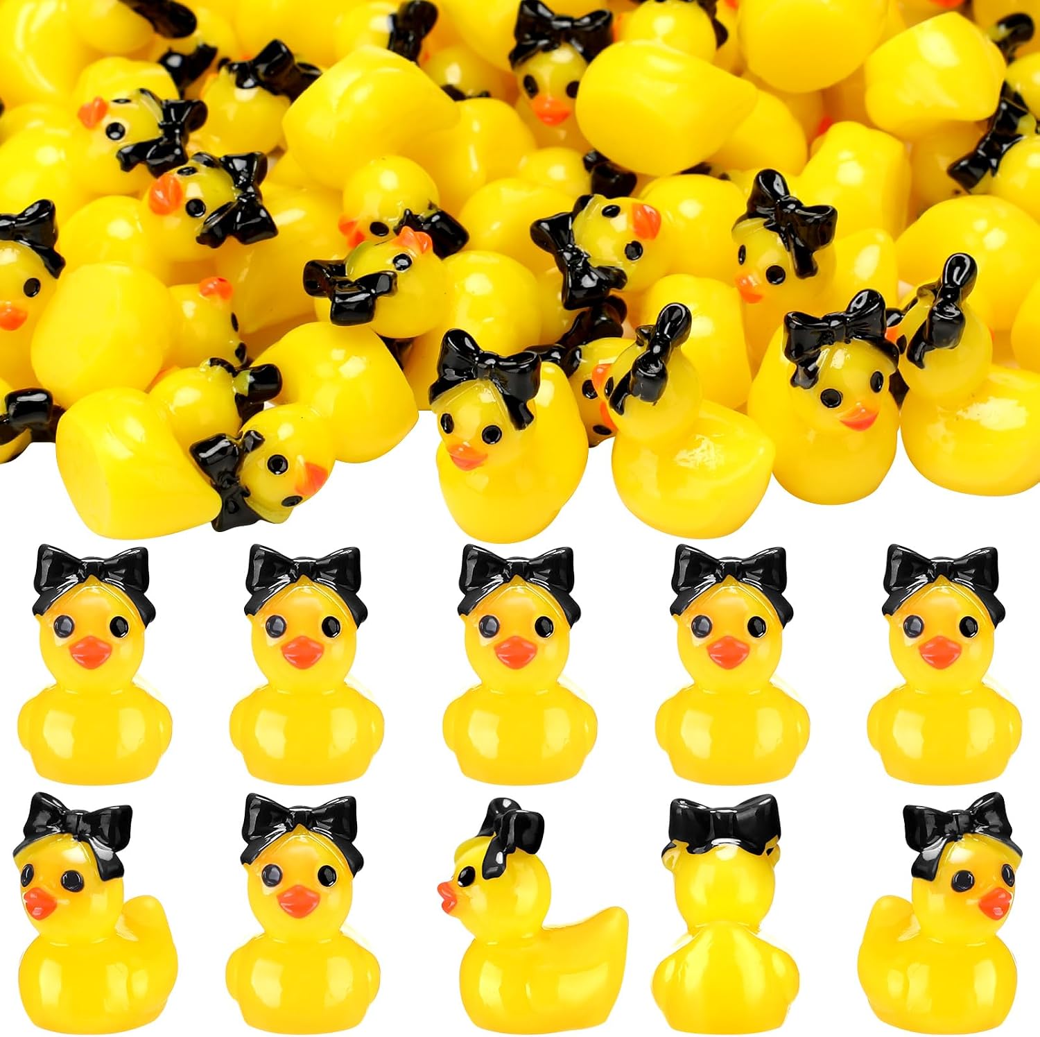 Weysat 60 Pcs Mini Cheer Resin Ducks Cheer Team Gifts Bulk Tiny Blue Bow Ducks Miniature Figurine Decoration Tabletop Shelf Centerpieces for Cheerleader Team Inspirational Gifts