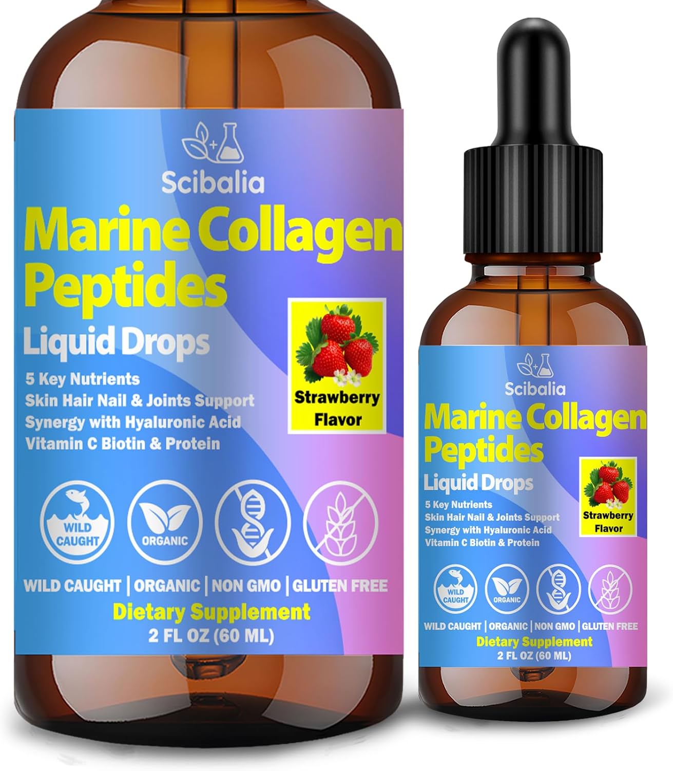 Marine Collagen Peptides Liquid Drops, Hydrolyzed Multi Type I & III Collagen w. Hyaluronic Acid Biotin Vitamin C for Joint, Skin, Hair & Nail, Liquid Marine Collagen High Absorption for Women Men - Amazon product rated Grade B