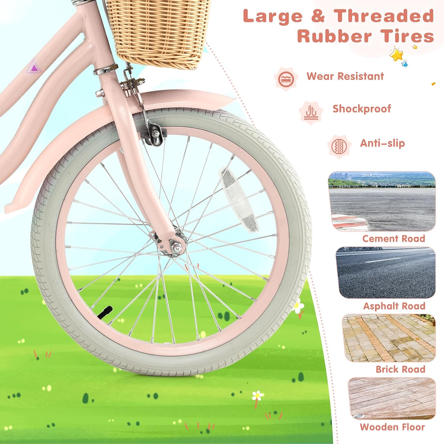 HONEY JOY Kids Bike, 14 16 18 Inch Retro Toddler Bikes w/Training Wheels, Handbrake & Coaster Brake, Steel Frame, Fully Enclosed Chain, Adjustable Handlebar & Seat, Kids Bicycle for Girls Boys Age 3-8