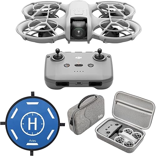 DJI Neo Mini Drone, Self Flying Drone that Follows You, Built-In Propeller Guard Bundle, Bundle with RC-N3 Remote Controller, Carrying Case and 20" Foldable Landing Pad (Standard + Remote)
