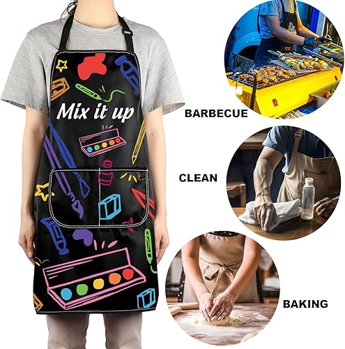 Miniatura 5 de G2TUP Delantal de profesor de arte, regalos para amantes del arte, delantal de artista con bolsillos, delantal de arte principal, delantal de