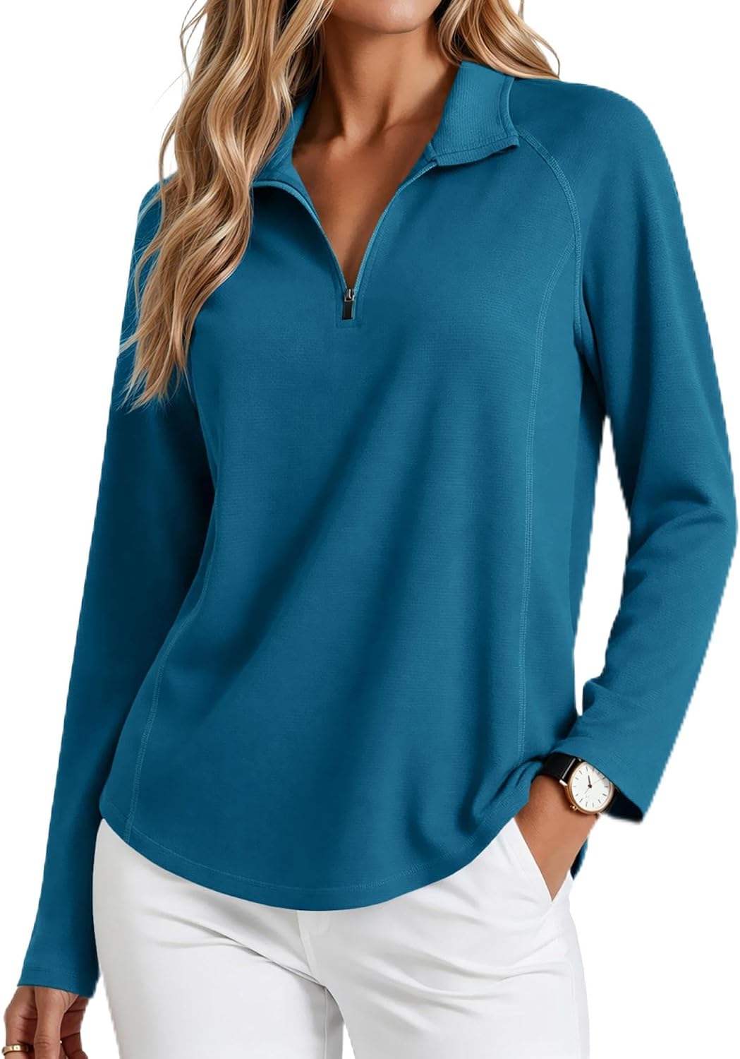 PINSPARK Womens Golf Shirt Long Sleeve Polo Shirts 1/4 Zip Tennis Hiking Tops UPF 50+ Workout Athletic Tee with Thumb Holes