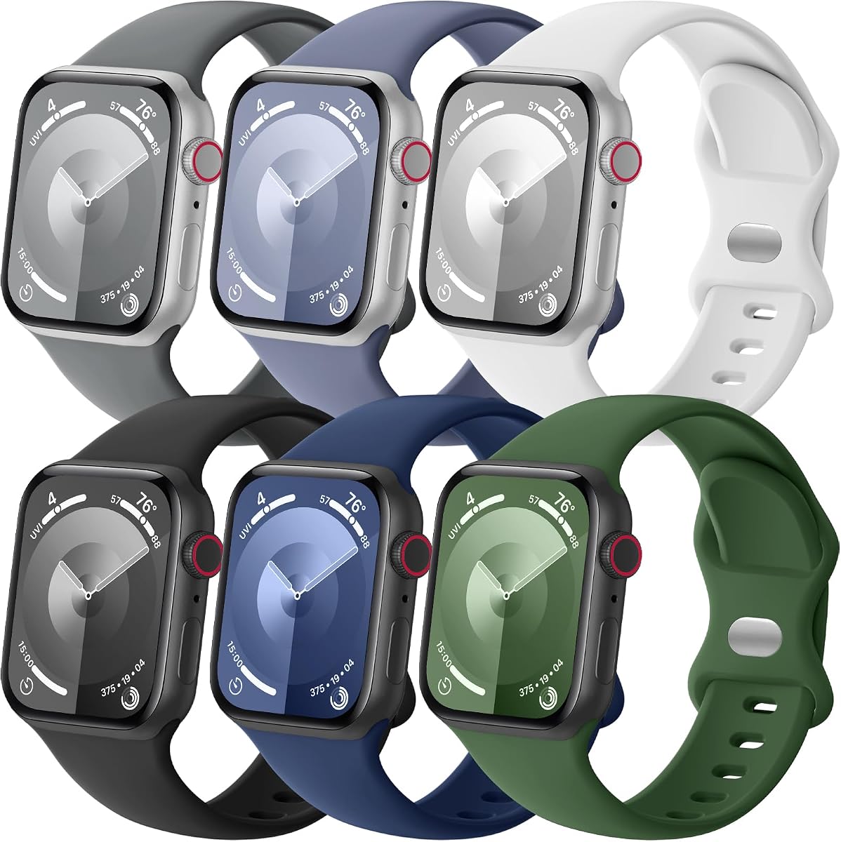 Lenrao 6 Pack Sport Band Compatible with Apple Watch Band 46mm 44mm 45mm 40mm 42mm 38mm 41mm 49mm Men Women, Soft Silicone Waterproof Strap for iWatch Band Series 11 10 9 8 7 6 5 4 3 2 1 SE Ultra