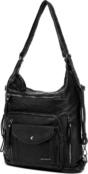 BARCELONA 21K Wash Leather Both Back and Shoulder Women's Bag 1580-6 Black