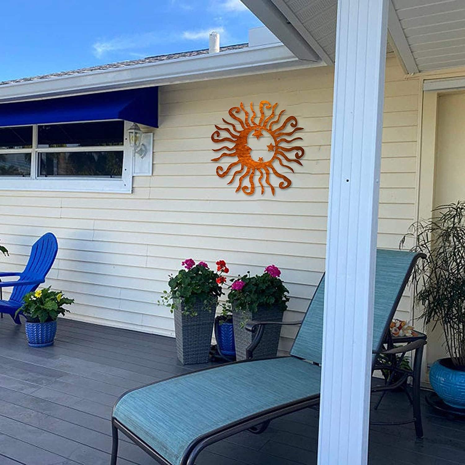 OAQZGBVK Wacky Solar Moon Sun Wall Art Decor Outdoor Shiny Polished Metal Steel Cracked Mosaic Crescent Plaque Ornaments Imports Ramadan Calligraphy Decoration Home Active Reflective Gifts (Orange)