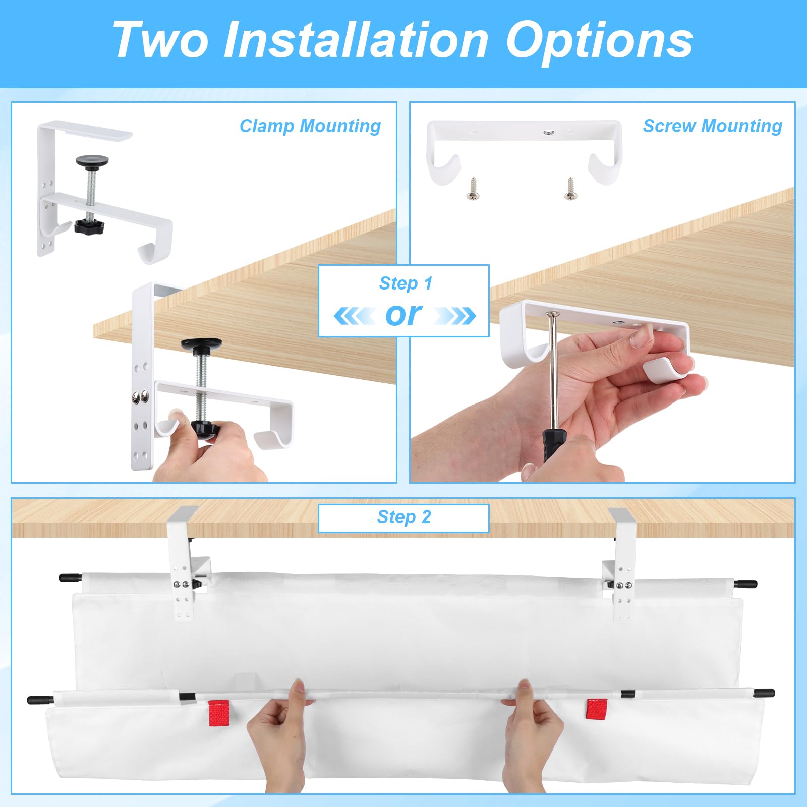 Kabelmanagement unter dem Schreibtisch 90cm Kabelkanal Ohne Bohren, Flexibler Kabel Organizer, Klemm- oder Schraubmontage, Weiß