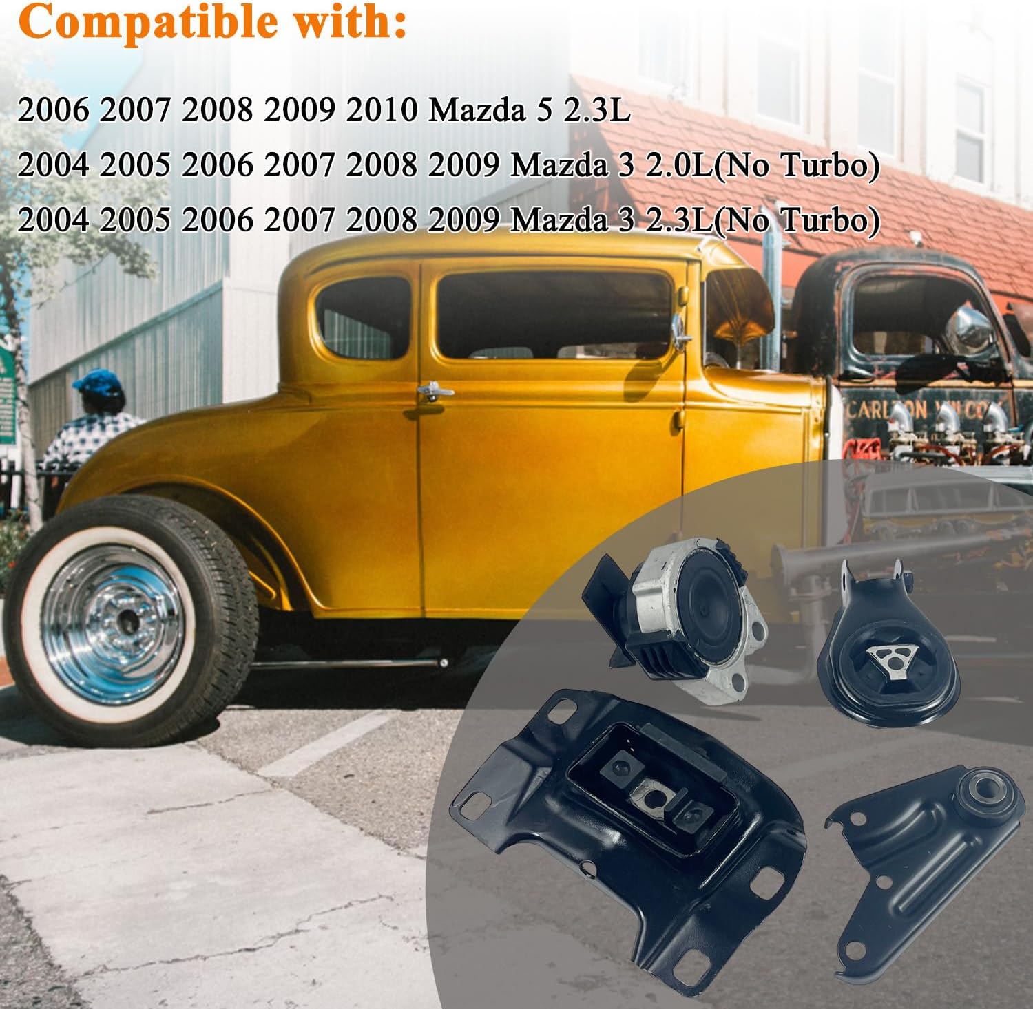 4pcs Engine Motor and Transmission Mount Kit Compatible with 2006-2010 Mazda 5 2.3L & 2004-2009 Mazda 3 2.0L 2.3L (No Turbo), Replace OE A4418 A5312 A4404 A4405