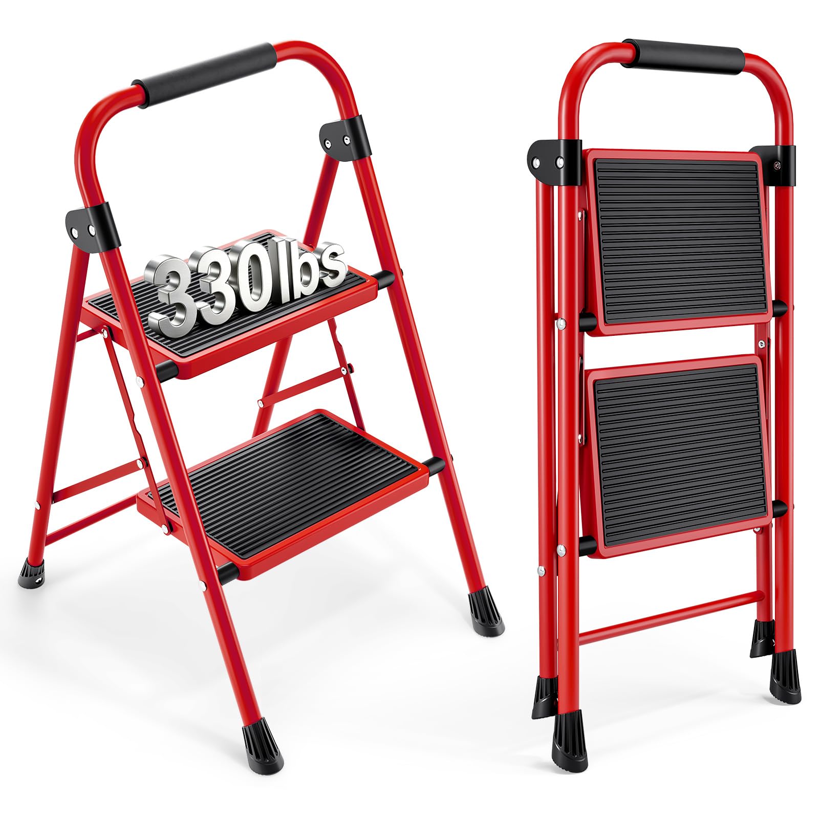 Urackify 2 Step Ladder with Handrail, Wide Non-Slip Pedals & Rubber Feet
