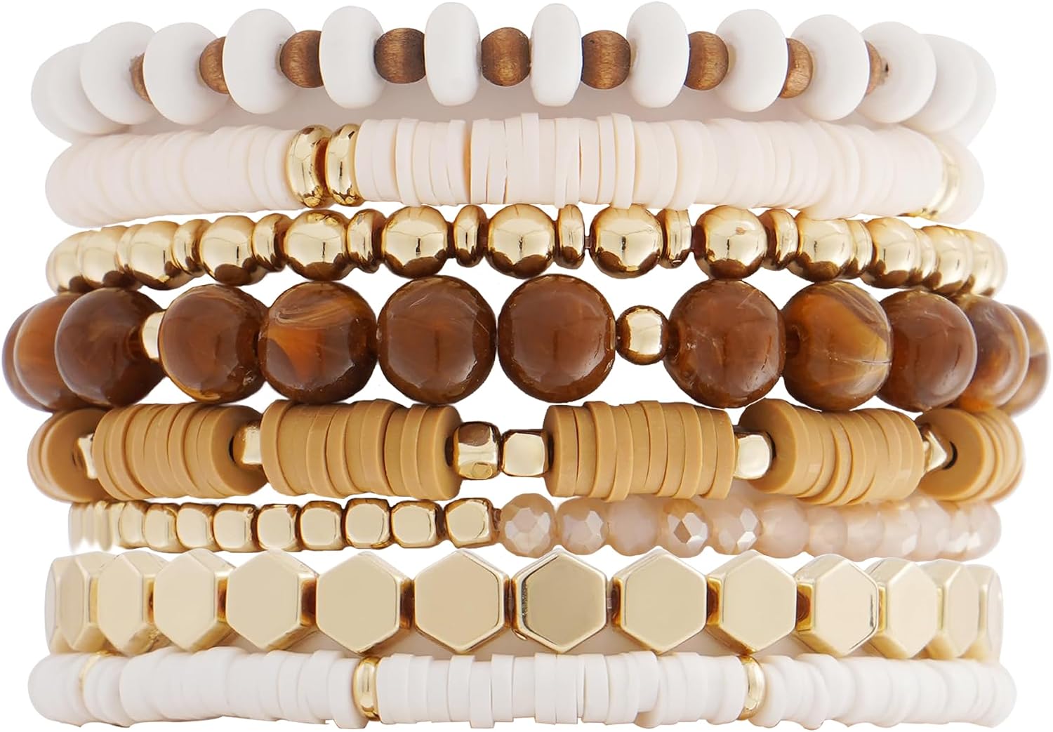 Boho Jewelry: 8pcs Heishi Clay Beaded Stretch Bracelets for Women