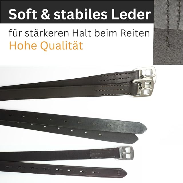 Foto 4 de 7 de Pferdelinis Correa para estribos de piel negra y marrón, apta para sillines ingleses, longitud 120 cm