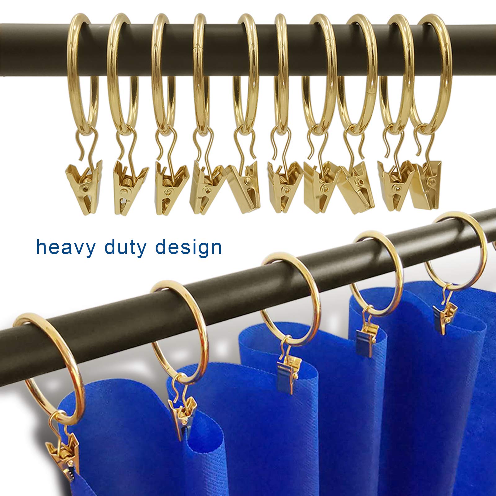24 anelli per tende, anelli tondi, 50 mm, clip per tenda da doccia, clip in metallo per tende e aste per tende (oro