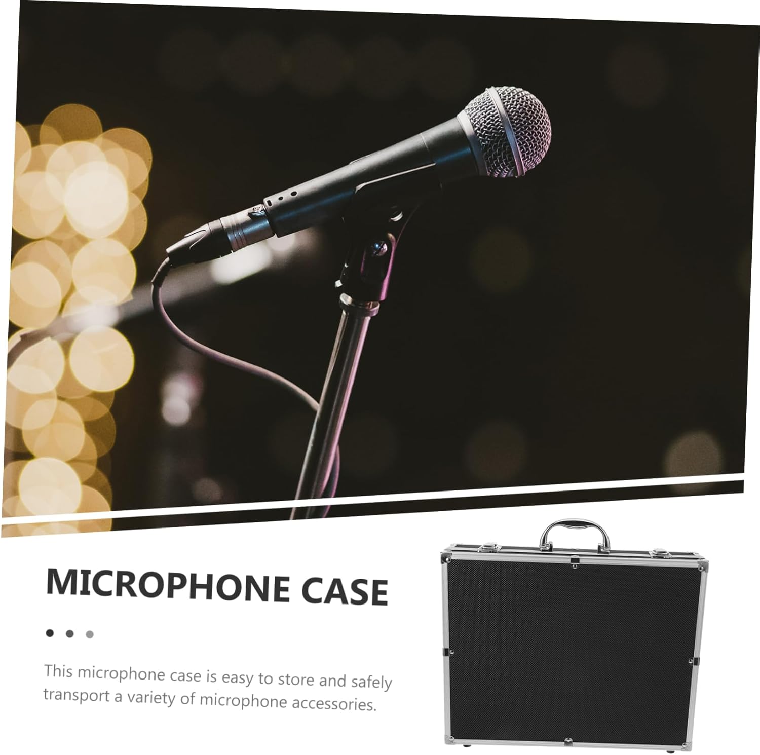Portable Microphone Carrying Case with Handle Aluminum Protective Box for Handheld Mics Organizer for Cables and Accessories Travel Friendly Mic Storage
