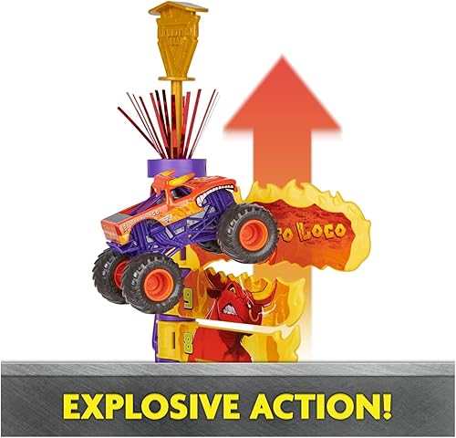 Miniatura 8 de Monster Jam El Toro Loco Big Air Challenge, juego de más de 20 pulgadas de alto con exclusivo juguete Monster Truck, escala 164, juguetes para niños